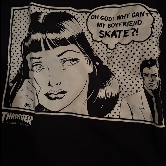 Thrasher Tops - Vintage y2k Thrasher Black and White Comic Graphic Tee size small